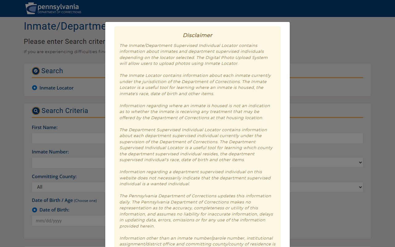 Sullivan County inmate population PA DOC inmate locator search