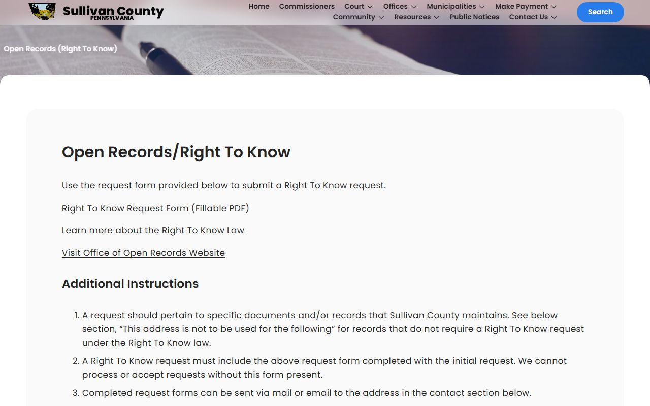 Sullivan County inmate population Right-to-Know records request page