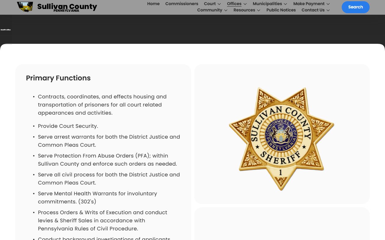 Sullivan County inmate population sheriff prisoner housing and transport page